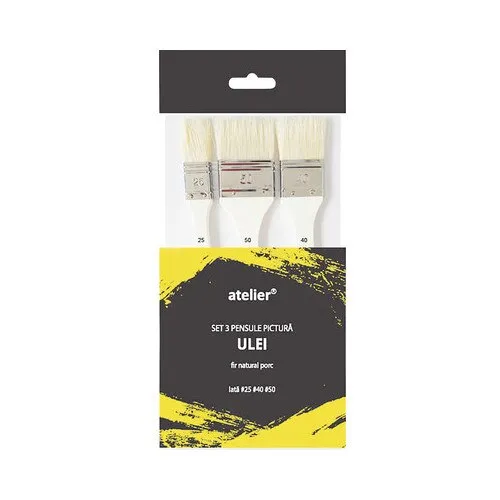 Set 3 pensule late pentru pictura Atelier fir natural porc