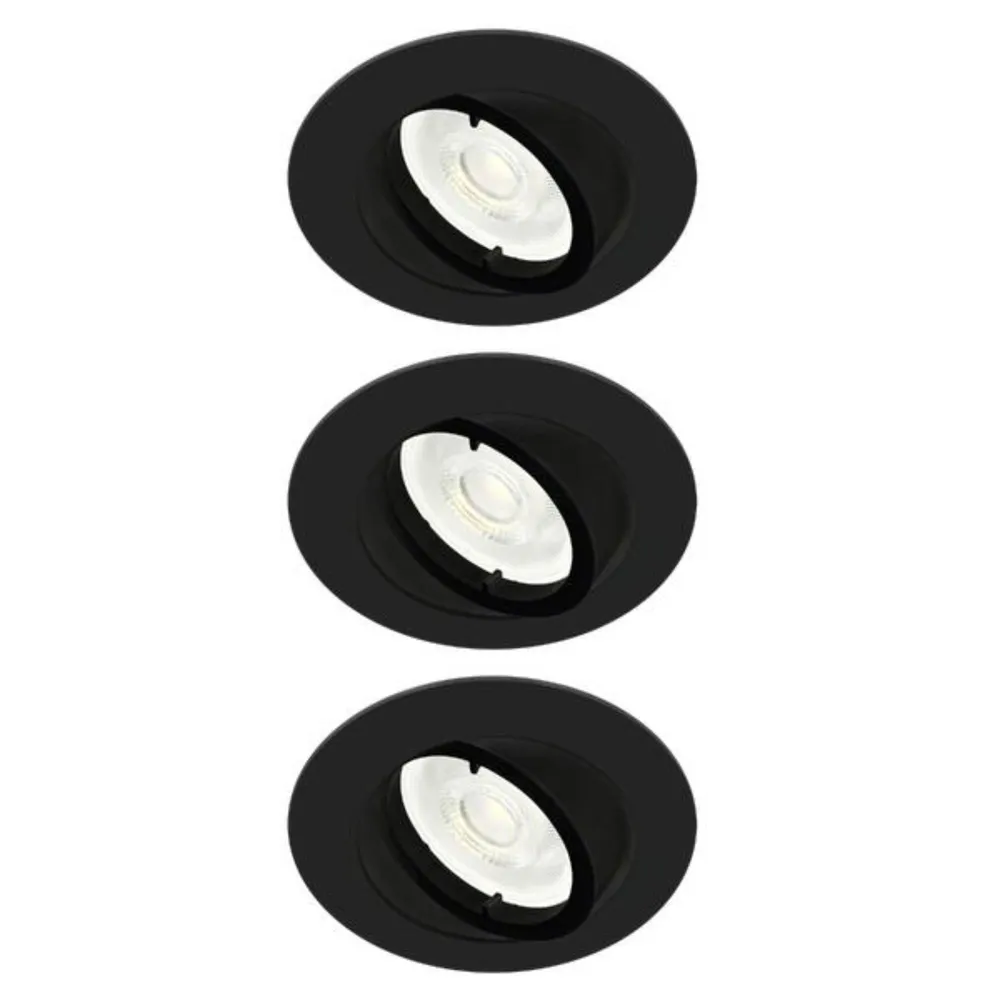 Set 3 spoturi LED incastrate Bama, orientabil, GU10, 600 lm, lumina calda, negru
