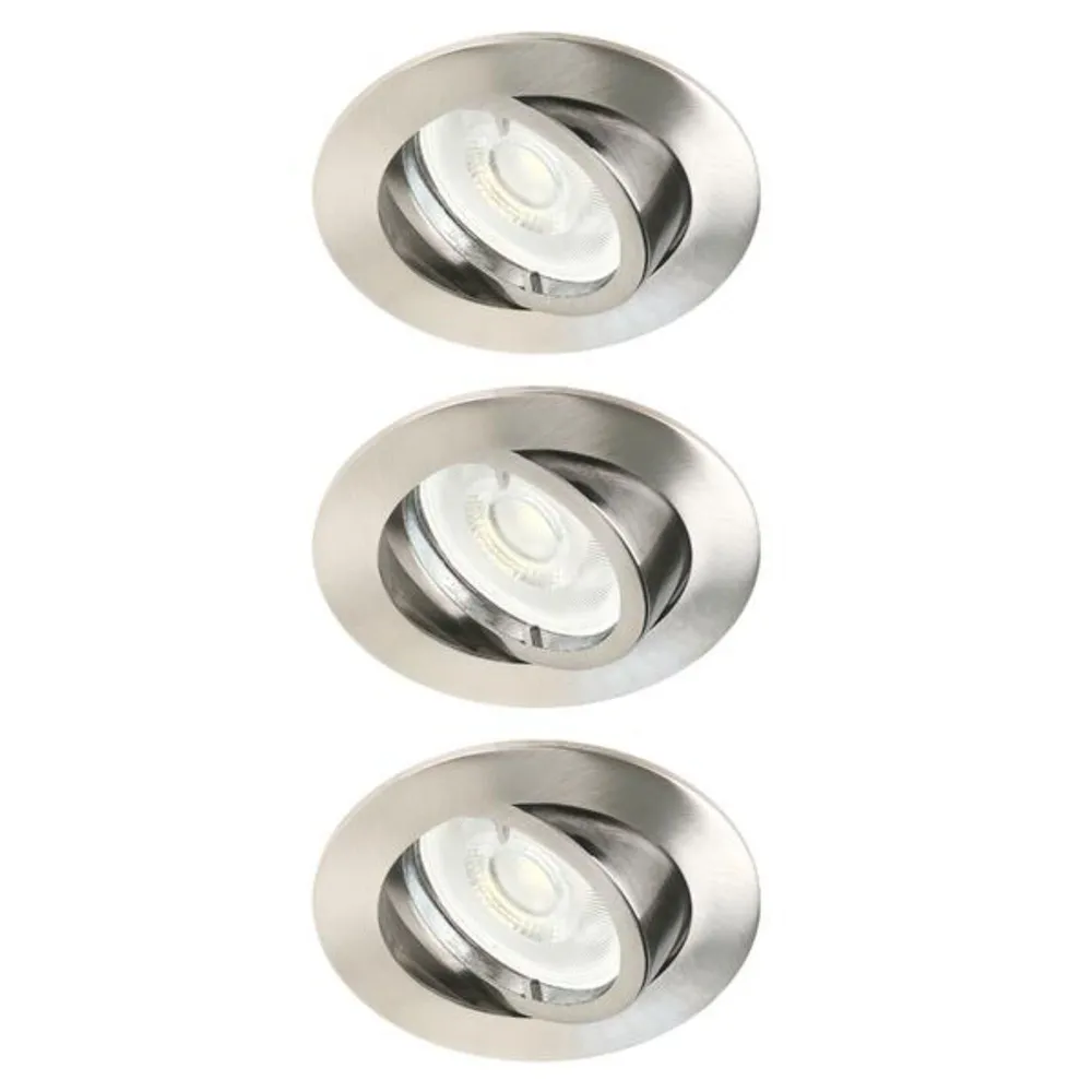 Set 3 spoturi LED incastrate Bama, orientabil, GU10, 600 lm, lumina neutra, aargintiu
