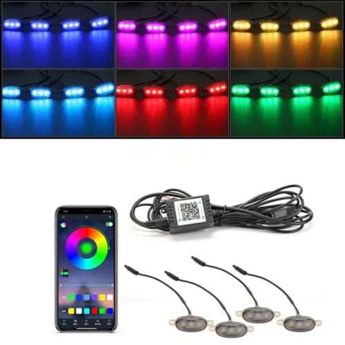 Set 4 lampi cu LED RGB grila masca control prin aplicatie telefon ,diverse jocuri de lumini sau lumina continua. — imaginea 2
