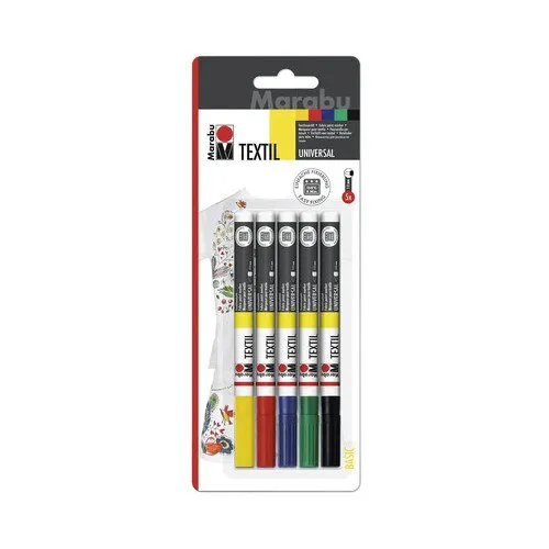 Set 5 markere pentru textile Marabu 1-2 mm
