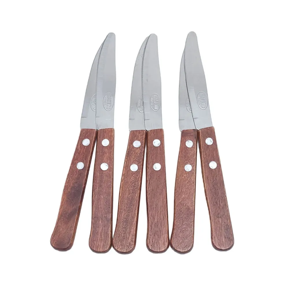 Set 6 cutite, 9.5 cm, otel, maner lemn