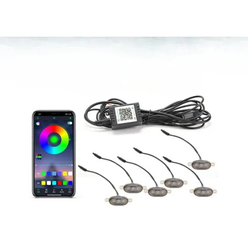 Set 6 lampi cu LED RGB 12V grila masca control prin aplicatie telefon,diverse jocuri de lumini sau lumina continua.