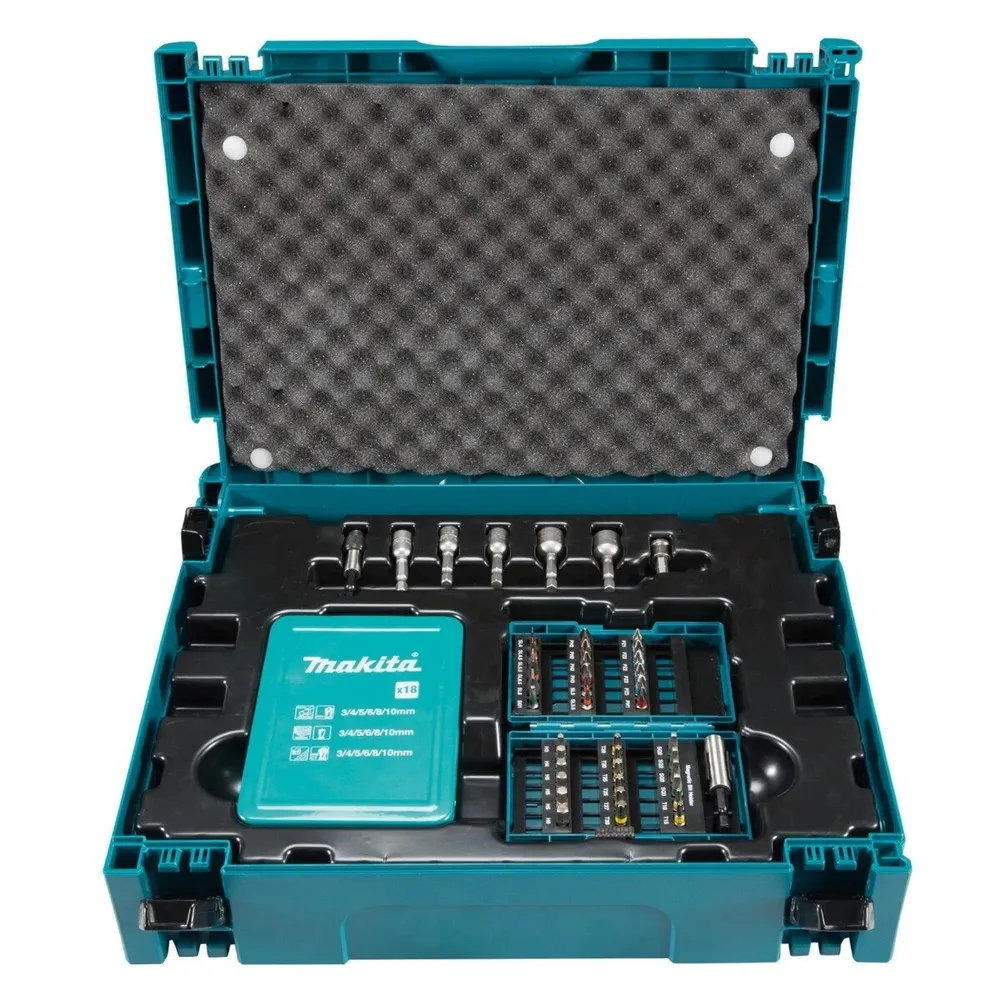 Set 62 accesorii pentru gaurire si insurubare, Makita, valiza plastic 395x295x105mm, mixte
