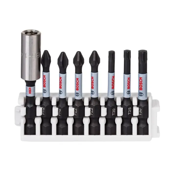Set 8 accesorii pentru insurubare, Bosch Impact Control, 7 biti, prelungitor, 50mm, plastic