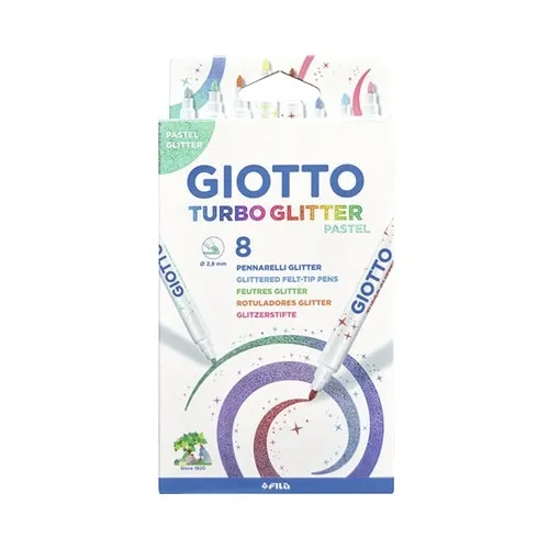 Set 8 carioci cu sclipici Giotto Turbo Glitter Pastel