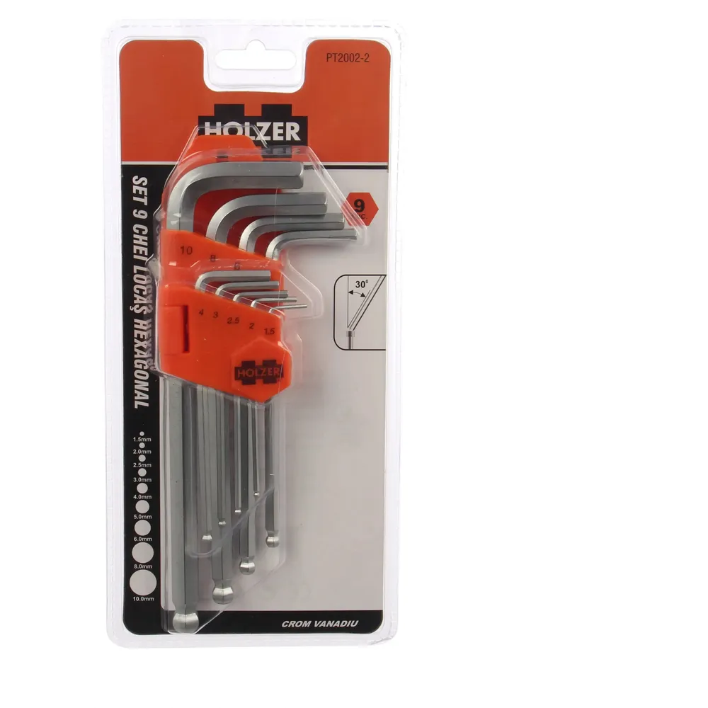 Set 9 chei hexagonale, cap sferic, Holzer PT2002-2, 1.5 - 10 mm