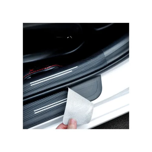 Set abtibild protectie praguri interior auto carbon cu dunga alba — imaginea 3