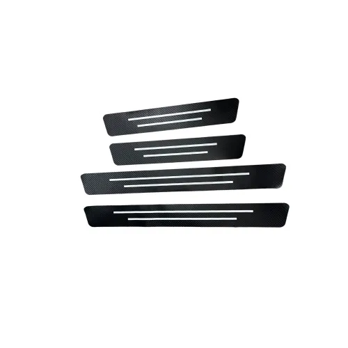 Set abtibild protectie praguri interior auto carbon cu dunga alba