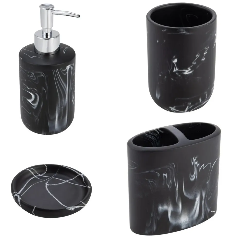 Set accesorii baie, Kadda Maroc, negru + alb, 4 piese