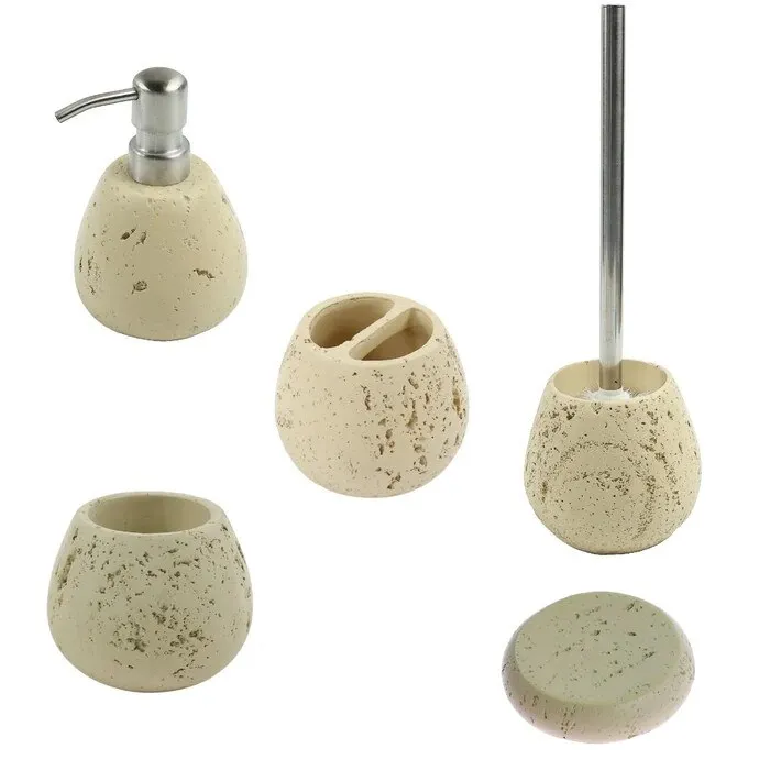 Set accesorii pentru baie, Kadda Rock, finisaj piatra, 5 piese