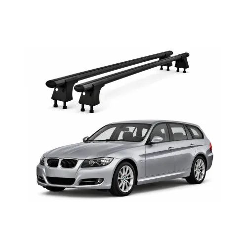 Set bare transversale aluminiu cu prindere in puncte fixe compatibile BMW Seria 3 E91 Touring 2005-2012 negre sau argintii Kit 201 — imaginea 2