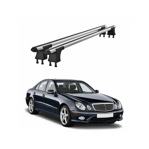 Set bare transversale aluminiu cu prindere in puncte fixe compatibile Mercedes Clasa E W211 2002-2009 negre sau argintii Kit 201