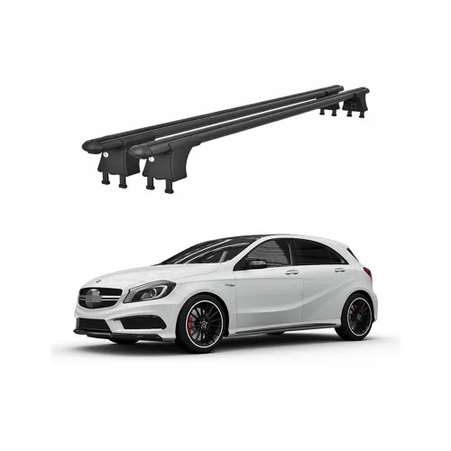Set bare transversale aluminiu cu prindere in puncte fixe compatibile Mercedes Clasa A W176 2013-2018 negre sau argintii Kit 204 — imaginea 2