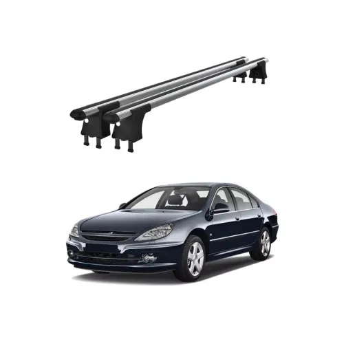 Set bare transversale aluminiu cu prindere in puncte fixe compatibile Peugeot 607 2000-2005 negre sau argintii Kit 202