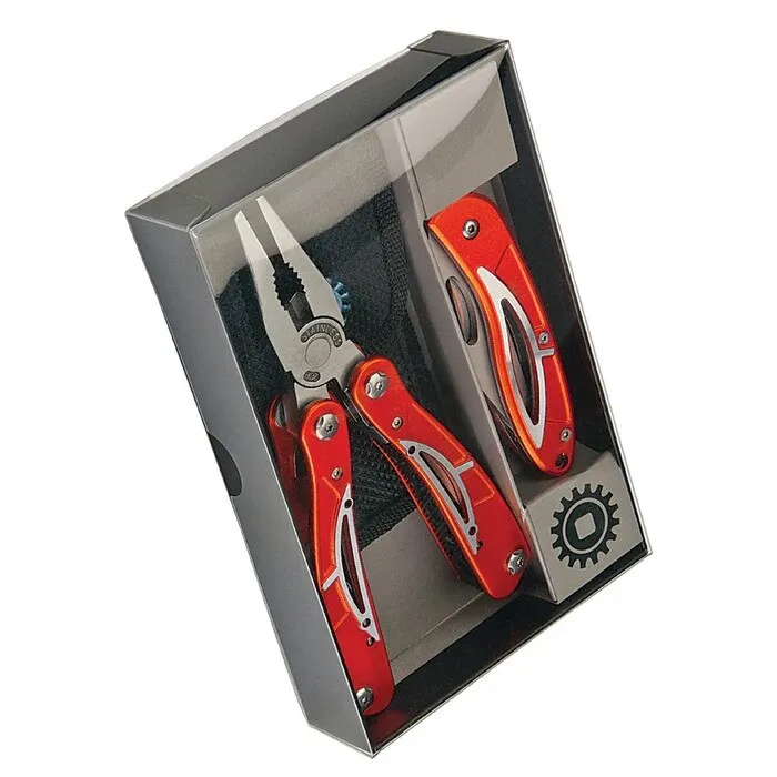 Set briceag si cleste multifunctional, 6202, inox, cu husa textila