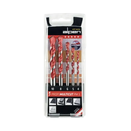 Set burghie multifunctionale Alpen, 5 piese, 4x10 mm, metal dur, pentru ceramica, lemn, plastic, metal