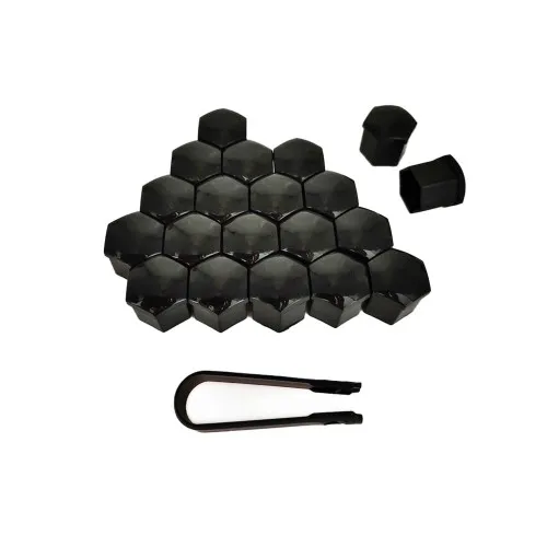 Set capace prezoane auto 21 mm negre 20 bucati cu cheie