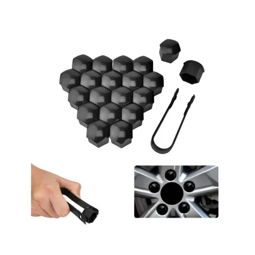Set capace prezoane auto 21 mm negre 20 bucati cu cheie — imaginea 2