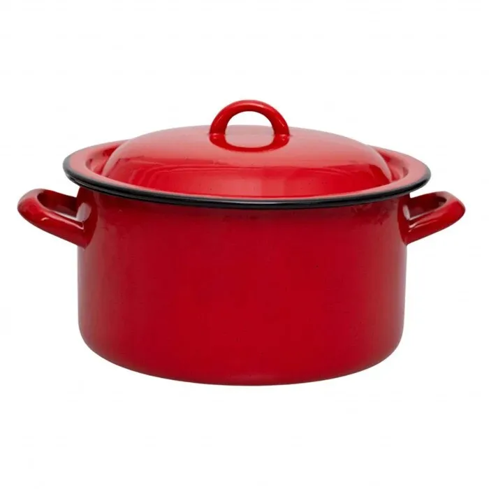 Set cratita adanca si capac, Vef, tabla emailata, rosu, 24 cm