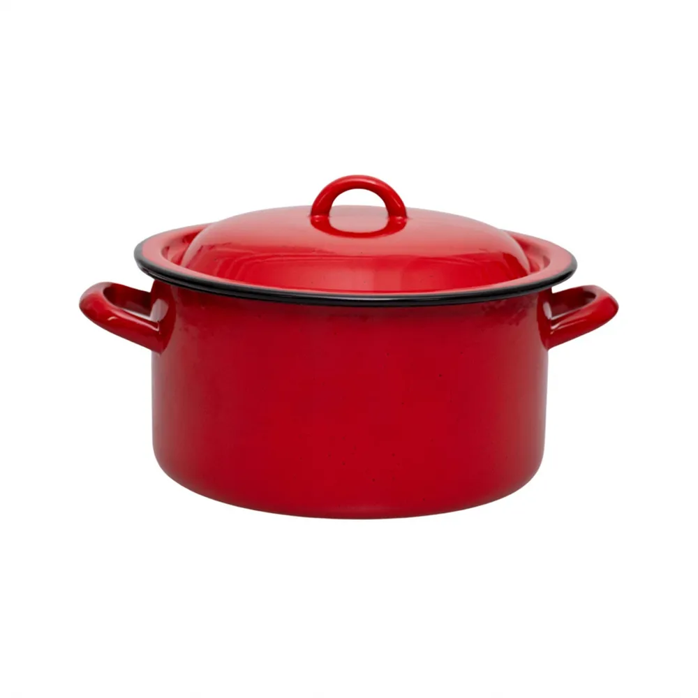 Set cratita adanca si capac, Vef, tabla emailata, rosu, 26 cm