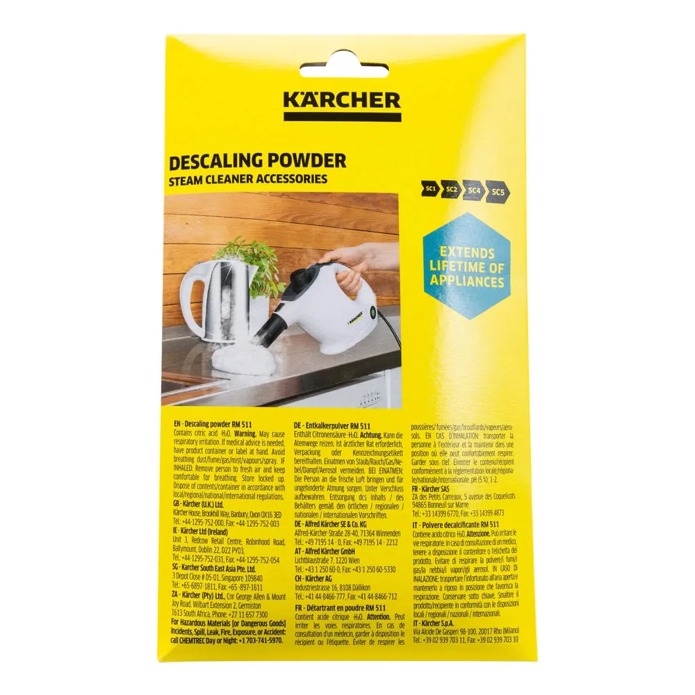 Set detergent pudra decalcifiant pentru aparat de curatat cu abur Karcher, 6 x 17 grame
