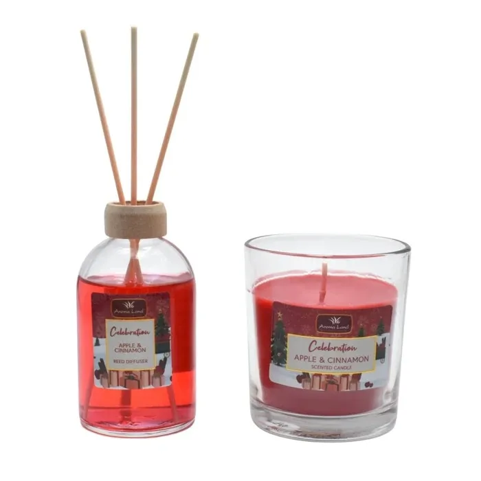 Set difuzor parfum cu betisoare si lumanare Celebration, Aroma Land, aroma mar + scortisoara, 100 ml + 100 g