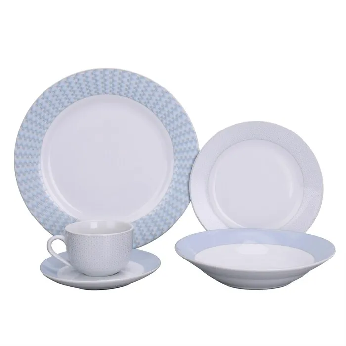 Set farfurii EP3006B, portelan, alb + bleu, 30 piese
