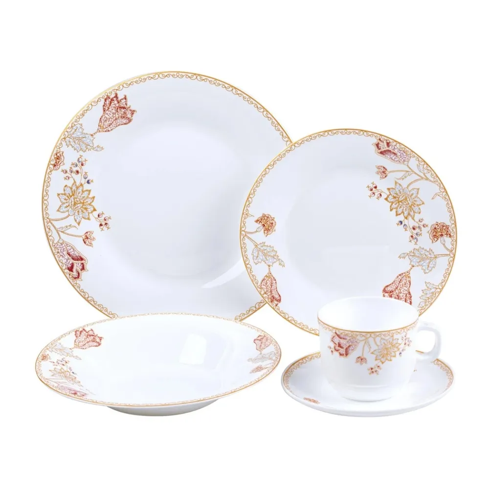 Set farfurii NR30AT 17250, sticla termica, alb + multicolor, 30 piese