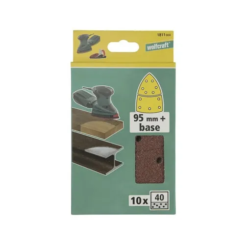 Set foi abrazive triunghi Wolfcraft 95 mm + baza, granulatie 40, 10 buc