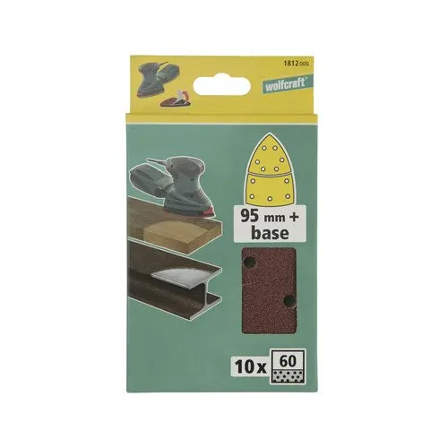 Set foi abrazive triunghi Wolfcraft 95 mm + baza, granulatie 60, 10 buc