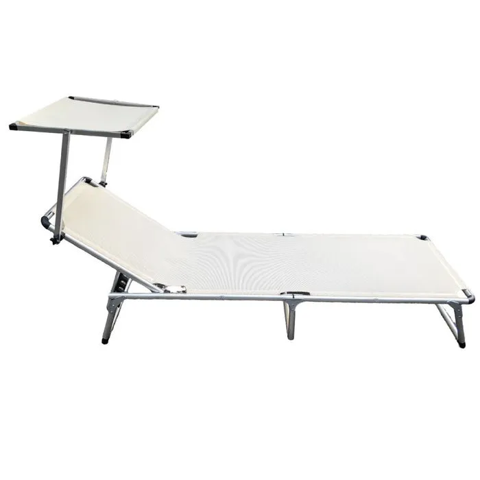 Sezlong plaja, pliabil, cu parasolar, structura metal, bej, 188 x 58 x 26 cm — imaginea 2