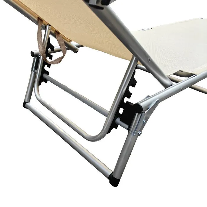 Sezlong plaja, pliabil, cu parasolar, structura metal, bej, 188 x 58 x 26 cm — imaginea 4