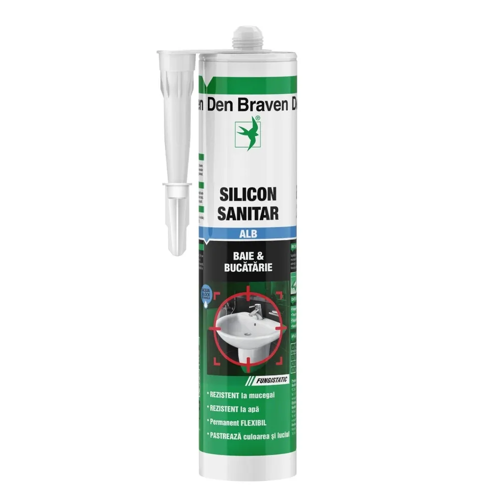 Silicon sanitar, alb, Den Braven, rezistent la apa, interior, 280 ml