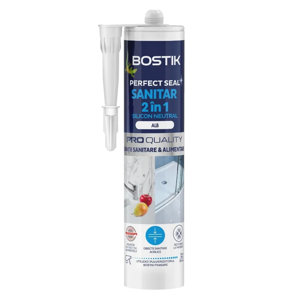 Silicon sanitar, Bostik Sanitar Silicon Neutral, rezistent la apa, alb, interior, 280 ml