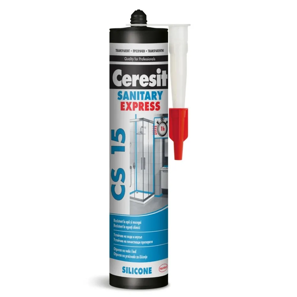 Silicon sanitar, Ceresit Express CS 15, rezistent la apa, transparent, interior / exterior, 280 ml