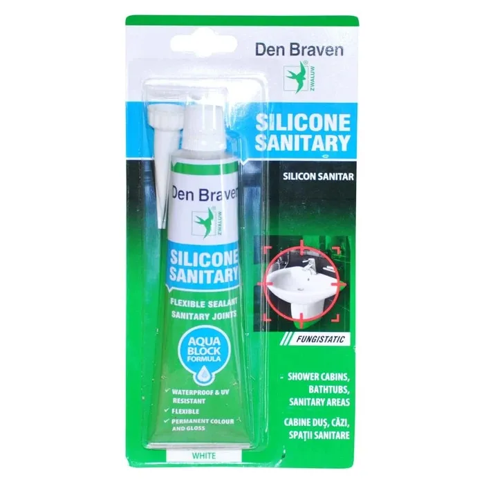 Silicon sanitar, Den Braven, rezistent la apa, alb, interior / exterior, 80 ml
