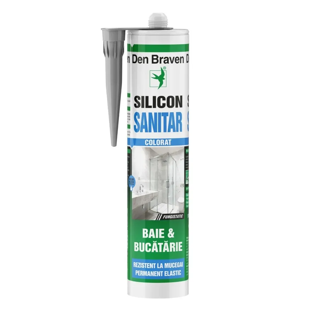 Silicon sanitar, Den Braven, rezistent la mucegai, gri, interior / exterior, 280 ml