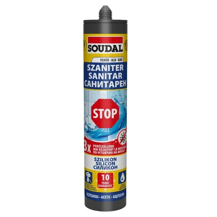 Silicon sanitar Soudal Stop, rezistent la apa, alb, 280 ml
