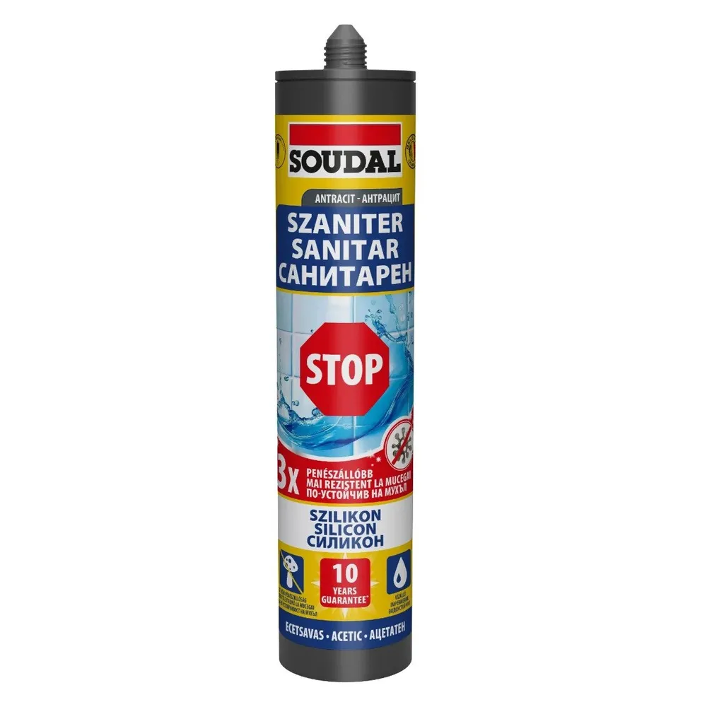 Silicon sanitar Soudal Stop, rezistent la apa, gri antracit, 280 ml
