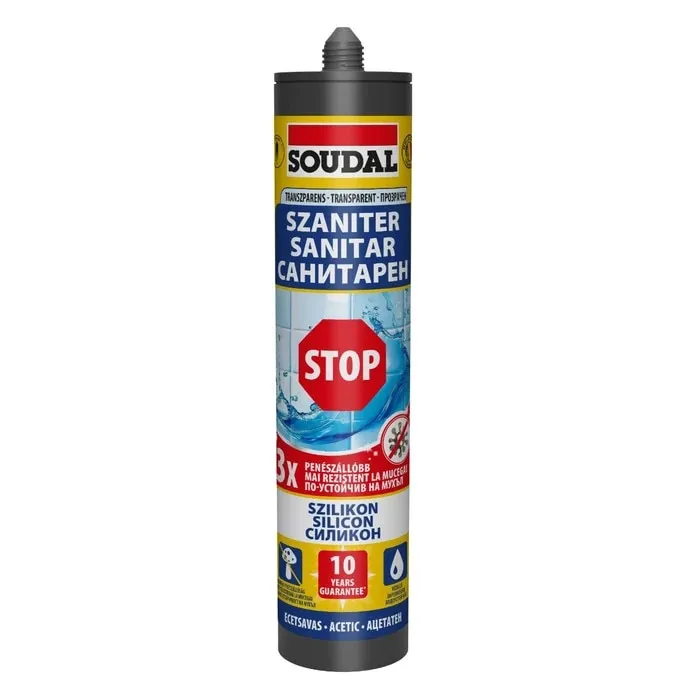 Silicon sanitar Soudal Stop, rezistent la apa, transparent, 280 ml