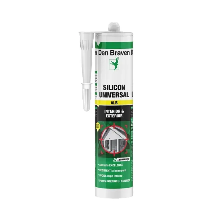 Silicon universal Den Braven 1001 U, rezistent la apa, alb, interior / exterior, 280 ml