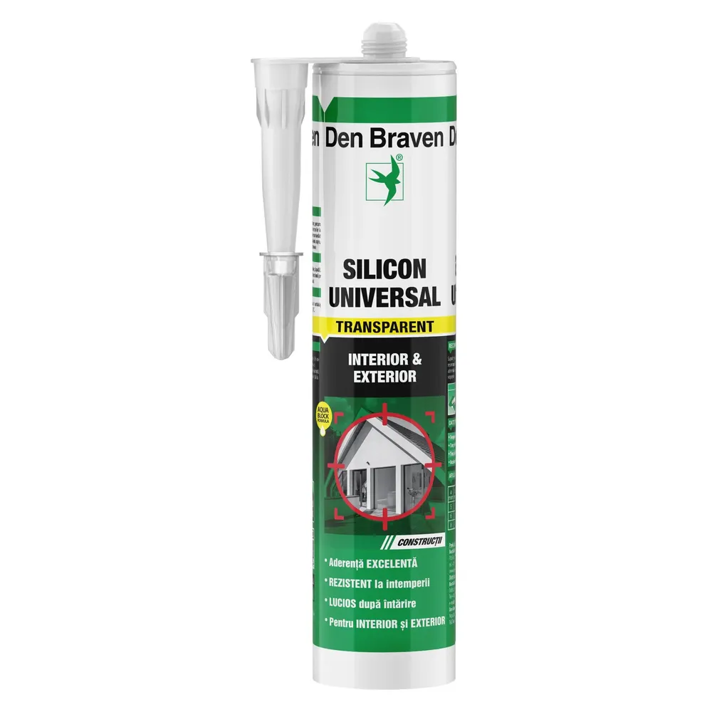 Silicon universal Den Braven 1001 U, rezistent la apa, transparent, interior / exterior, 280 ml