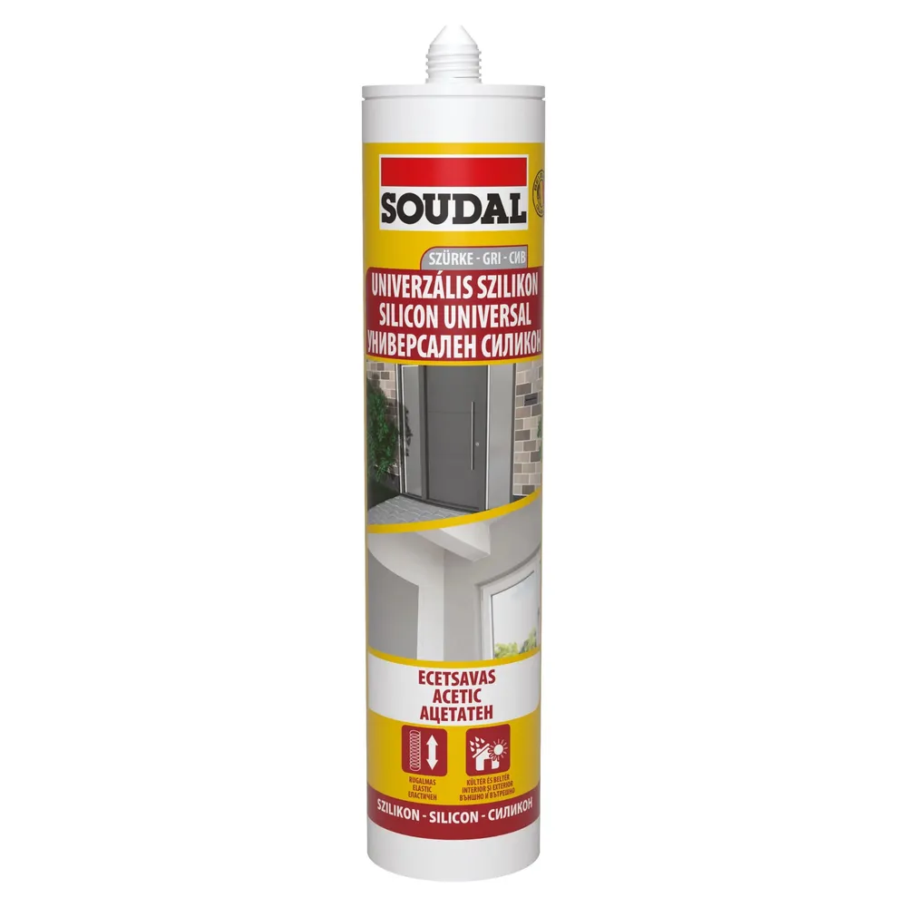 Silicon universal Soudal, rezistent la apa, gri, interior / exterior, 280 ml