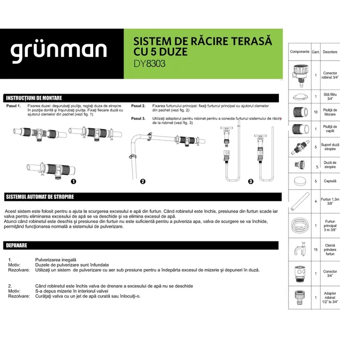 Sistem racire terasa, kit Grunman DY8303, PVC, 8.2 m, 5 duze de pulverizare — imaginea 2