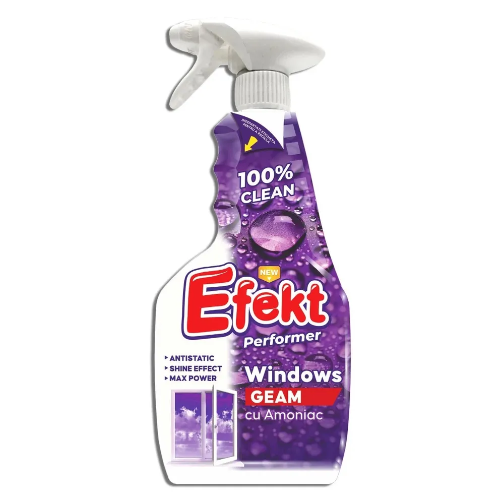 Solutie geamuri Efekt, amoniac, cu pulverizator, 750 ml