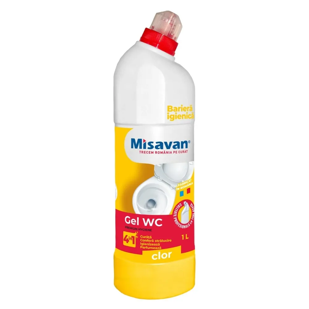 Solutie pentru toaleta Misavan Gel 4 in 1, cu clor, 1L