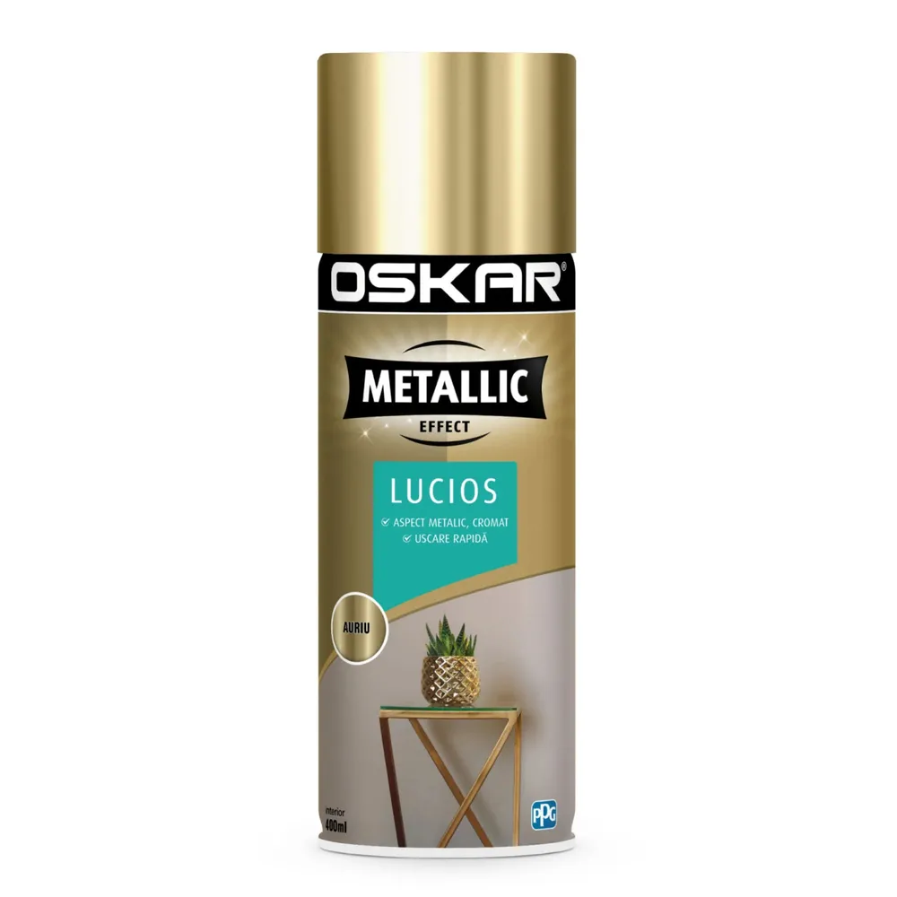 Spray email acrilic, Oskar Metallic effect, lucios, auriu, interior, 400 ml