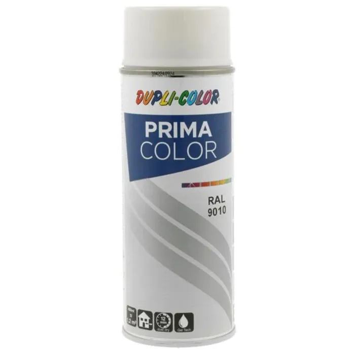 Spray vopsea acrilica Dupli-Color Prima Color, interior / exterior, alb lucios RAL9010, 400 ml