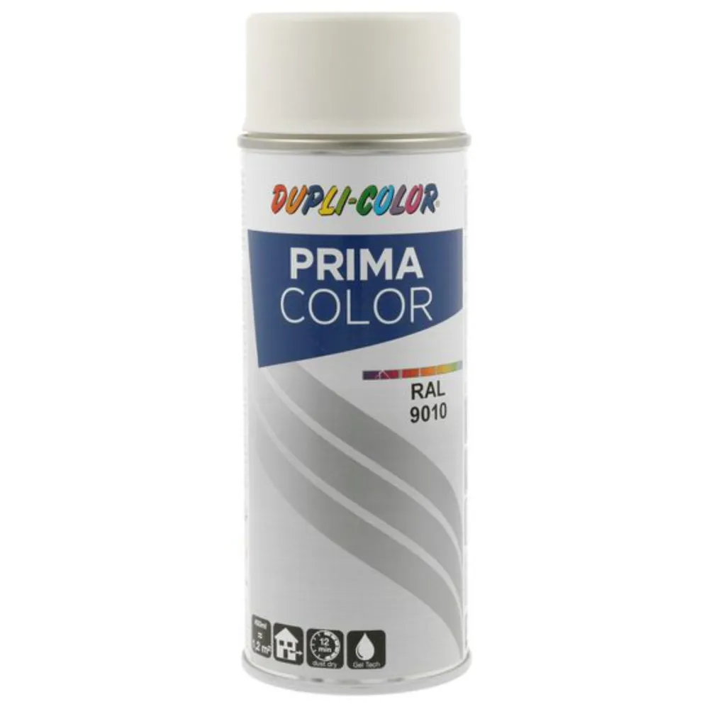 Spray vopsea acrilica Dupli-Color Prima Color, interior / exterior, alb mat, 400 ml